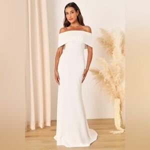 Lulus Exceptional Romance White Off-the-Shoulder Mermaid Maxi Dress Size L NWOT
